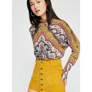 FREE PEOPLE Chase Me Knit Turtleneck Paisley Dolman Long Sleeve Top, Sz L